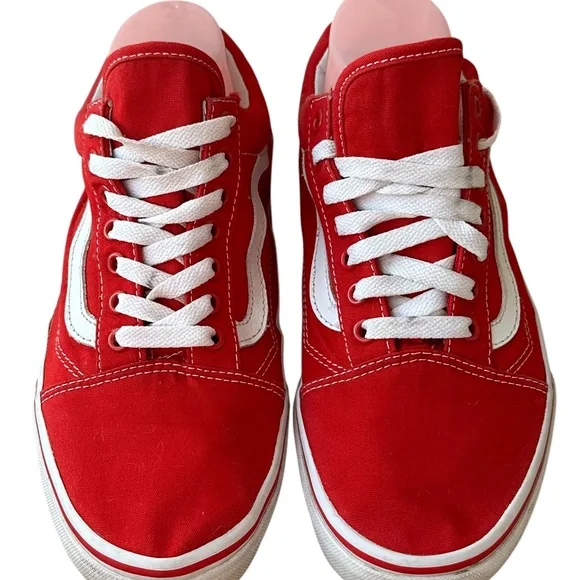 Vans Old Skool Sneakers Shoes Mens 9 Womens 10.5 Red White Low Top Skater - Picture 5 of 10
